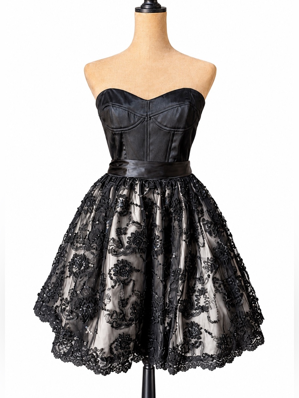 Vtg Jessica McClintock for Gunne Sax Corset Cocktail Dress Strapless Black SZ 3